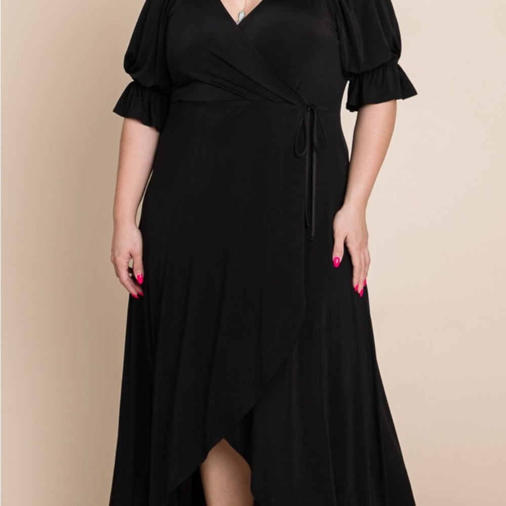 Elegant Black Asymmetrical Wrap Dress